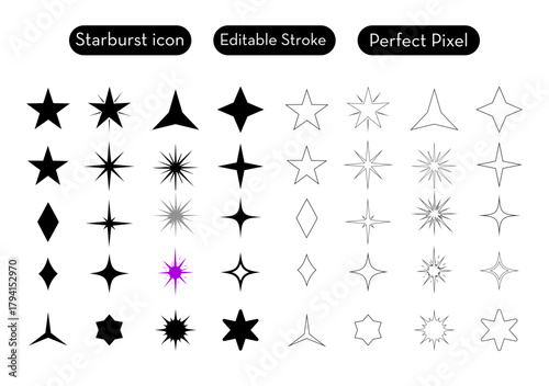 starburst and sparkle icons  | Sunburst Icons Set Silhouette, Line Vector Graphic