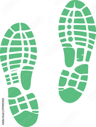 A pair of vibrant green shoe prints against a stark white background