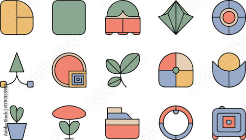 Abstract geometric shapes and icons collection
