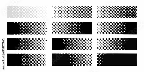 Halftone dot pattern gradients transitioning from light gray to black in rows
