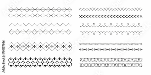 Collection of decorative geometric and swirl line borders and dividers for design projects