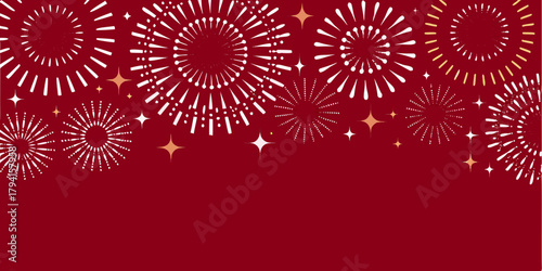 Festive abstract fireworks and starbursts on a deep red background for celebrations and holidays