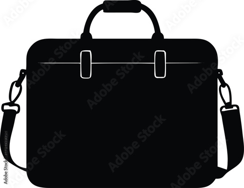 Black silhouette of a briefcase with shoulder strap and dual buckles