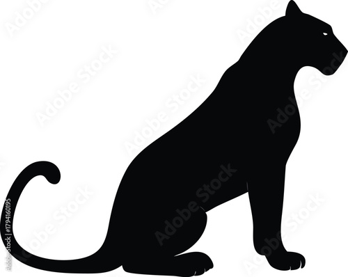 A striking silhouette of a black panther in a seated position
