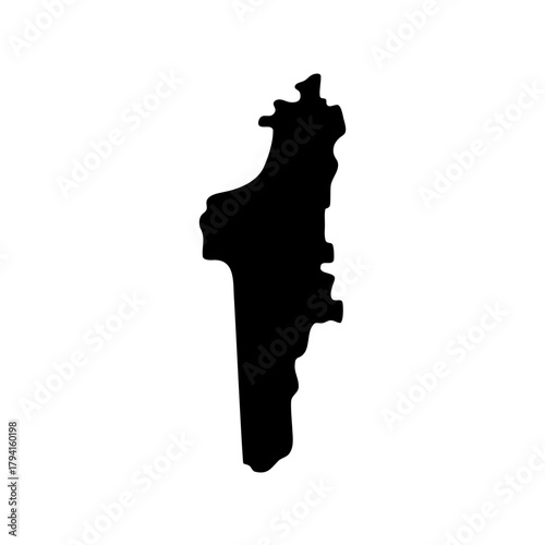Detailed silhouette of a geographical landmass, possibly an island or peninsula