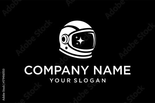 Astronaut Helmet Logo Design with Stars - Minimalist Space Exploration Branding Icon