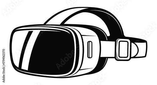 Virtual Reality Headset in Black and White Vector Illustration Style