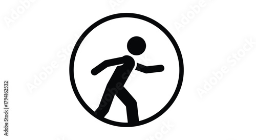 Pedestrian walking man icon within circle representing movement or crossing