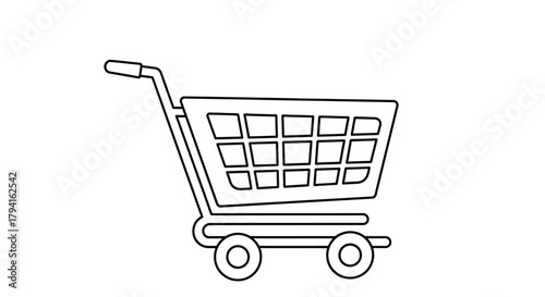 Outline of a shopping cart minimalist design white background illustration