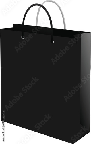 A simple black shopping bag with twisted handles isolated on a white background