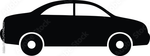 A simple black silhouette of a four door sedan vehicle is shown