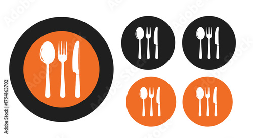 Flatware illustration on colorful circular shapes for restaurant or culinary design