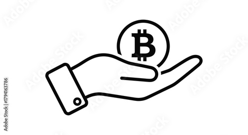 Hand holding crypto coin symbol illustration of digital currency investment concept