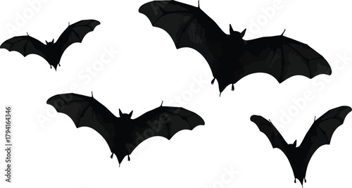 Flying bat silhouettes dark creatures of the night spooky graphic element