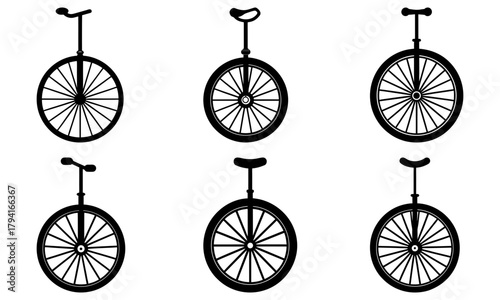 Whimsical unicycle collection: A fun and quirky vector art series for design projects, adding a touch of retro circus charm and playful energy to your creations