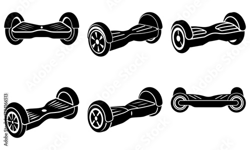 Sleek hoverboard collection featuring modern self balancing scooters, perfect for urban transportation and futuristic design projects, originally vector art