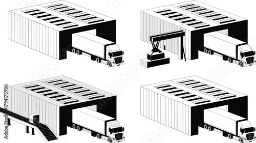 Warehouse logistics, truck loading, automated systems, conveyor belt, robotic arm, distribution center, cargo handling, industrial transport, freight 