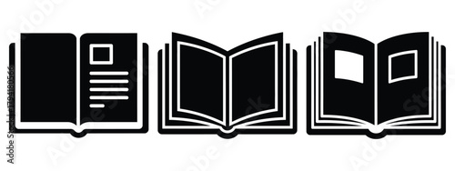 recipe book minimal flat icon set, black color and white background