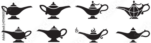 Aladin lamp shape set collection pack black icon silhouette vector flat illustration design on white background