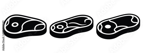 steak minimal flat icon set, black color and white background