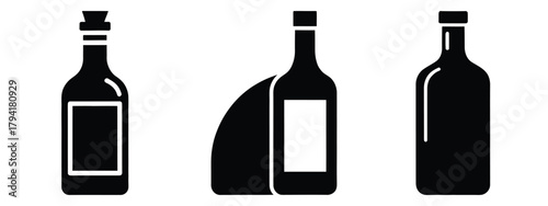 vinegar bottle minimal flat icon set, black color and white background