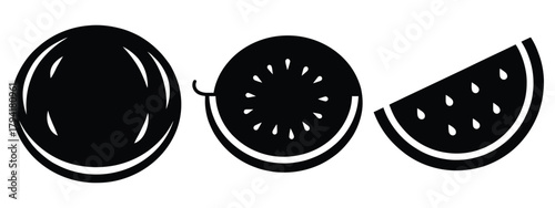 watermelon minimal flat icon set, black color and white background