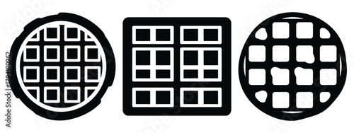 waffles minimal flat icon set, black color and white background