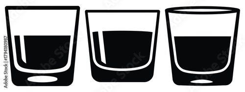 whiskey glass minimal flat icon set, black color and white background