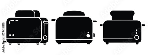 bread toaster minimal flat icon set, black color and white background