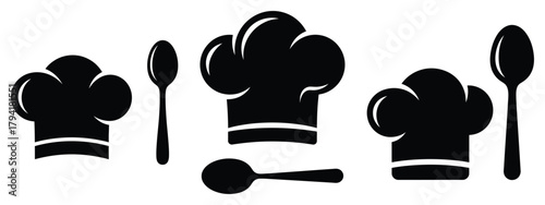 chef hat minimal flat icon set, black color and white background