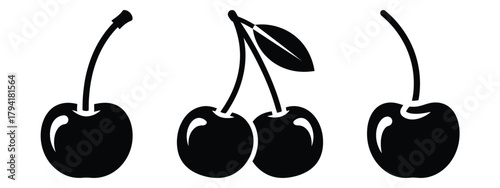 cherry minimal flat icon set, black color and white background