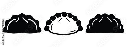 dumpling minimal flat icon set, black color and white background