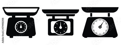 food scale minimal flat icon set, black color and white background