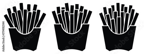 french fries minimal flat icon set, black color and white background