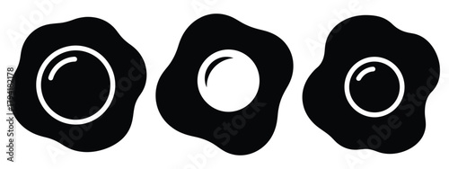 fried egg minimal flat icon set, black color and white background