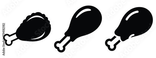 fried chicken minimal flat icon set, black color and white background