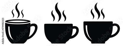 hot beverage minimal flat icon set, black color and white background