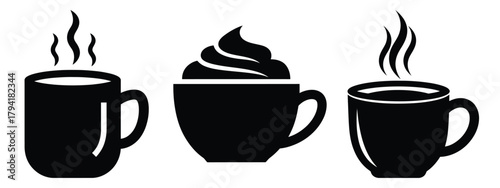 hot chocolate minimal flat icon set, black color and white background