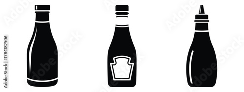 ketchup bottle minimal flat icon set, black color and white background
