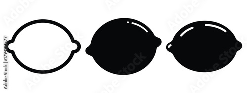 lemon minimal flat icon set, black color and white background