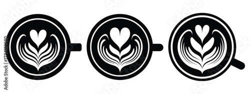 latte art minimal flat icon set, black color and white background