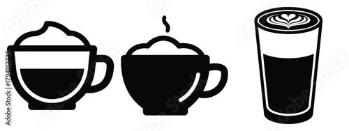 matcha latte minimal flat icon set, black color and white background