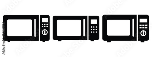 microwave minimal flat icon set, black color and white background