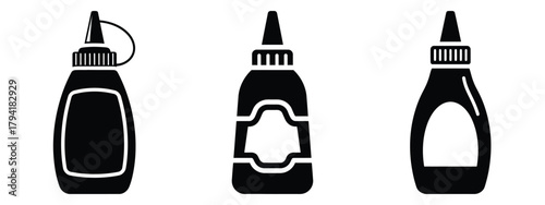 mustard bottle minimal flat icon set, black color and white background