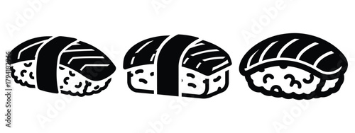 nigiri sushi minimal flat icon set, black color and white background