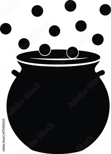 Black silhouette of a pot overflowing with coins on a white background 2