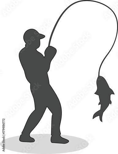 fishing silhouette, an image of a man fishing and catching fish