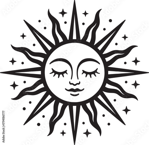 Sun face with stars
