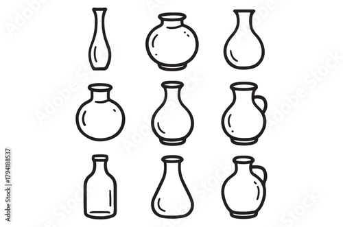 A collection of hand drawn vase shapes in a simple black and white style