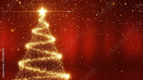 Elegant Red and Gold Particle Christmas Tree Background Loop